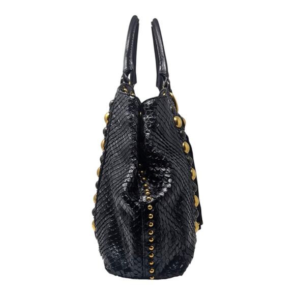 Gucci Babouska Hysteria Fall 2008 Tote Snakeskin Fringe Large Black Gold Y2K - Picture 6 of 16
